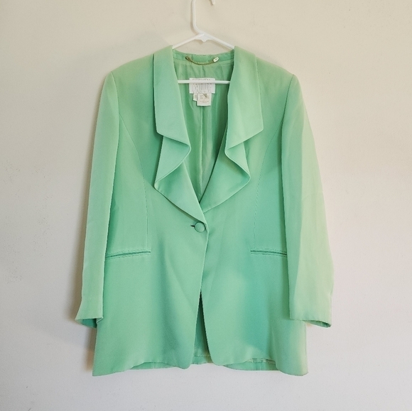 Vintage ESCADA COUTURE Silk Mint Green Jacket Blazer Coat size 40/Med - Picture 1 of 7